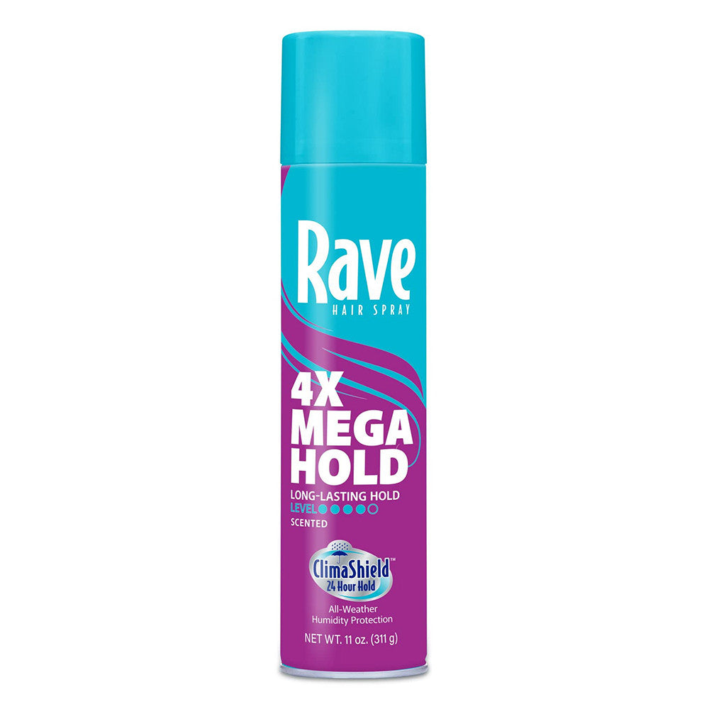 Rave 4X Mega Aerosol Hairspray with ClimaShield, Scented, 11 Oz